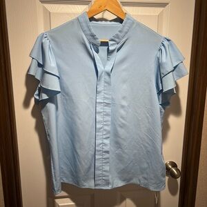 Houzoniy Light Blue Ruffle Sleeve Blouse NWT Size XL